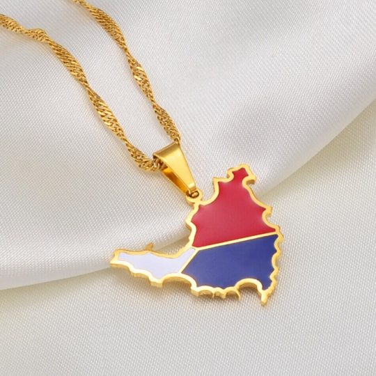 18k Gold Plated Saint Martin Map Necklace, St Martin Necklace, Saint Martin Flag, Saint Martin Pendant, Saint Martin Gift, St Martin Earring