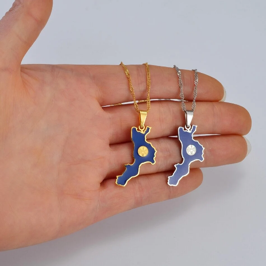 18K Gold Plated Calabria Italy Map Necklace, Calabria Italy Necklace, Calabria Italy Pendant, Calabria Italy Gifts, Calabria Italy Earrings