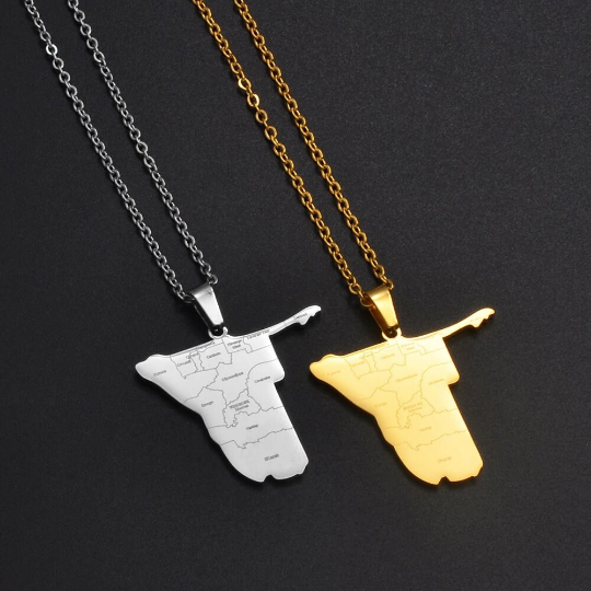 18K Gold Plated Namibia Map Necklace, Namibia Necklace, Namibia Flag, Namibia Jewelry, Namibia Pendant, Namibia Gifts, Namibia Earrings