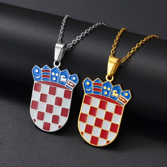18k Gold Plated Croatia Map Necklace, Croatia Necklace, Croatia Flag, Croatia Jewelry, Croatia Pendant, Croatia Gifts, Croatia Earrings