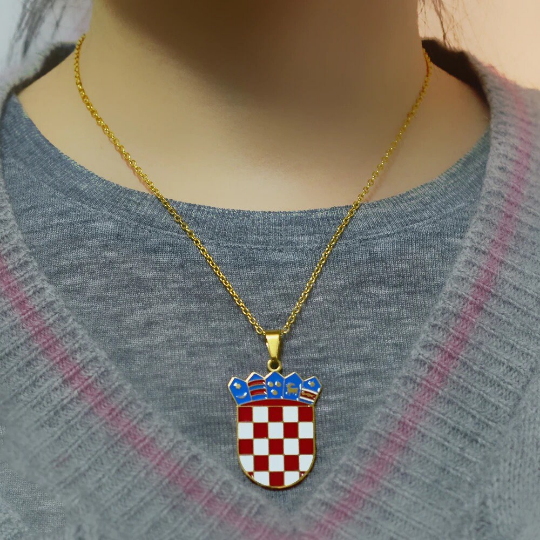 18k Gold Plated Croatia Map Necklace, Croatia Necklace, Croatia Flag, Croatia Jewelry, Croatia Pendant, Croatia Gifts, Croatia Earrings