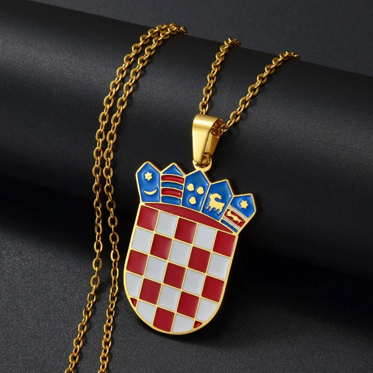 18k Gold Plated Croatia Map Necklace, Croatia Necklace, Croatia Flag, Croatia Jewelry, Croatia Pendant, Croatia Gifts, Croatia Earrings