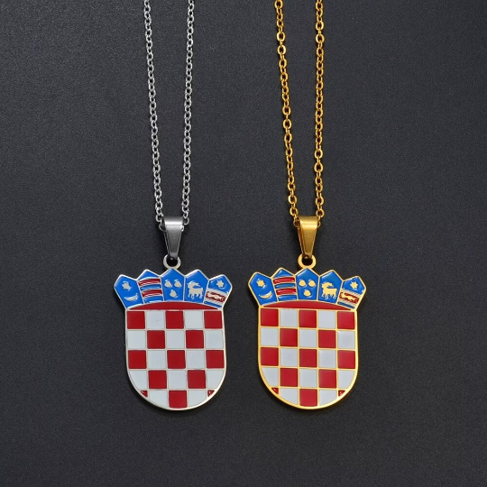 18k Gold Plated Croatia Map Necklace, Croatia Necklace, Croatia Flag, Croatia Jewelry, Croatia Pendant, Croatia Gifts, Croatia Earrings