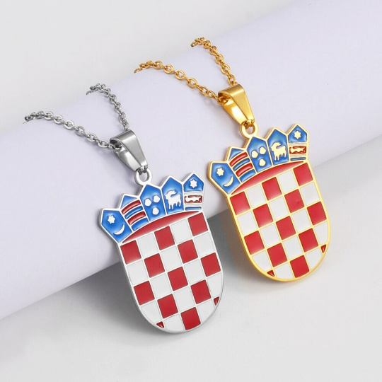 18k Gold Plated Croatia Map Necklace, Croatia Necklace, Croatia Flag, Croatia Jewelry, Croatia Pendant, Croatia Gifts, Croatia Earrings