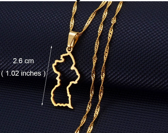 18K Gold Plated Guyana Necklace, Guyana Tshirt, Guyana Keychain, Guyana Map, Guyana Flag, Guyana Poster