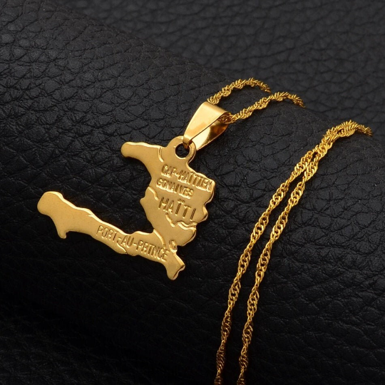 18k Gold Plated Haiti Map Necklace - Haiti Necklace - Haiti Necklaces - Haiti Pendant - Haiti Jewelry - Haiti Charm - Haiti Pendent