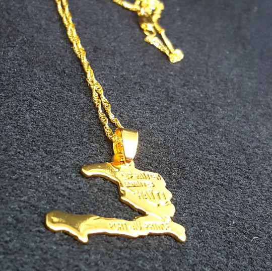 18k Gold Plated Haiti Map Necklace - Haiti Necklace - Haiti Necklaces - Haiti Pendant - Haiti Jewelry - Haiti Charm - Haiti Pendent