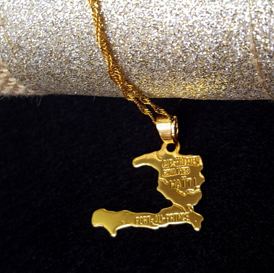 18k Gold Plated Haiti Map Necklace - Haiti Necklace - Haiti Necklaces - Haiti Pendant - Haiti Jewelry - Haiti Charm - Haiti Pendent