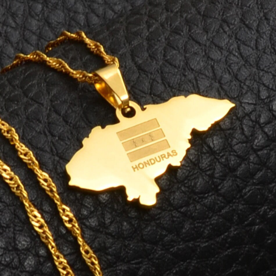 18k Gold Plated "Small" Honduras Necklace, Honduras Jewelry, Honduras Flag, Honduras Earrings, Honduras Map (Plz Check Size)