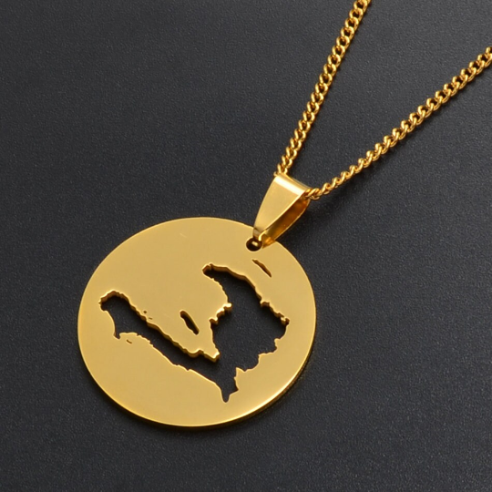 18K Gold Plated Haiti Map Circle Necklace - Haiti Necklace - Haiti Necklaces - Haiti Pendant - Haiti Jewelry - Haiti Charm - Haiti Pendent