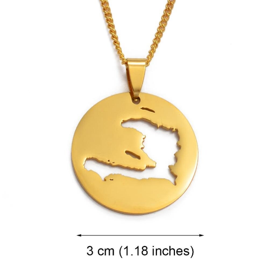 18K Gold Plated Haiti Map Circle Necklace - Haiti Necklace - Haiti Necklaces - Haiti Pendant - Haiti Jewelry - Haiti Charm - Haiti Pendent