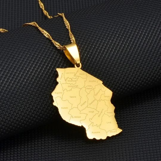 Tanzania 18K Gold Plated Necklace / Tanzania Jewelry / Tanzania Pendant / Tanzania Gift / Tanzania Map Necklace/ Tanzania Flag Necklace