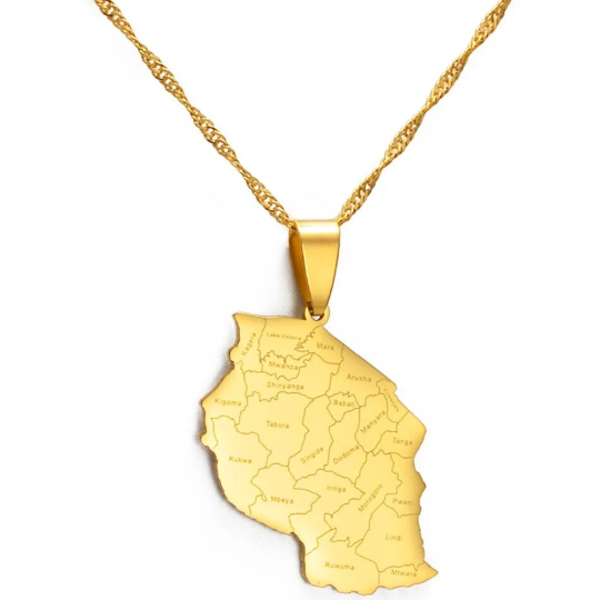 Tanzania 18K Gold Plated Necklace / Tanzania Jewelry / Tanzania Pendant / Tanzania Gift / Tanzania Map Necklace/ Tanzania Flag Necklace