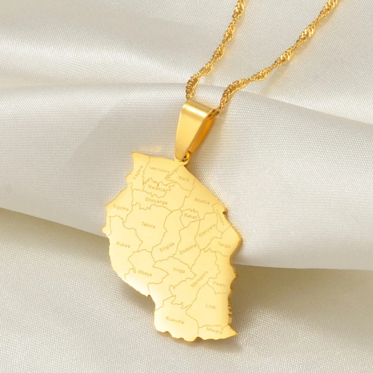 Tanzania 18K Gold Plated Necklace / Tanzania Jewelry / Tanzania Pendant / Tanzania Gift / Tanzania Map Necklace/ Tanzania Flag Necklace