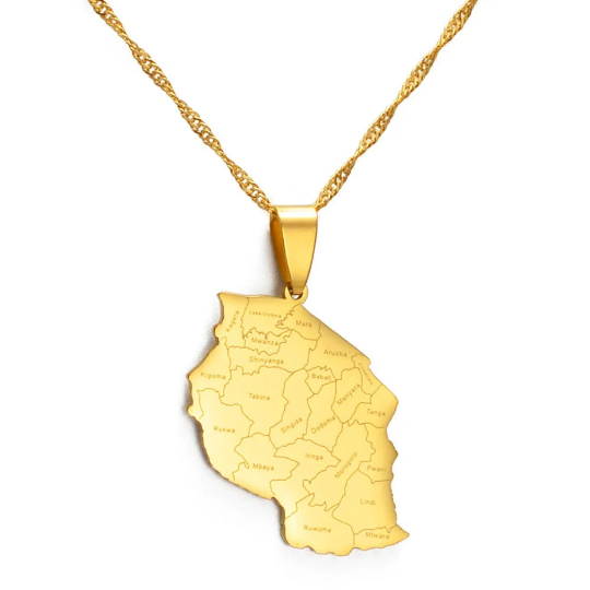 Tanzania 18K Gold Plated Necklace / Tanzania Jewelry / Tanzania Pendant / Tanzania Gift / Tanzania Map Necklace/ Tanzania Flag Necklace