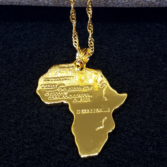 Africa Map Pendant And Letter Carved Design Map Of Africa Shaped 18k Gold Plated Necklace, African Gift For Her, Unisex African Pendant Gift