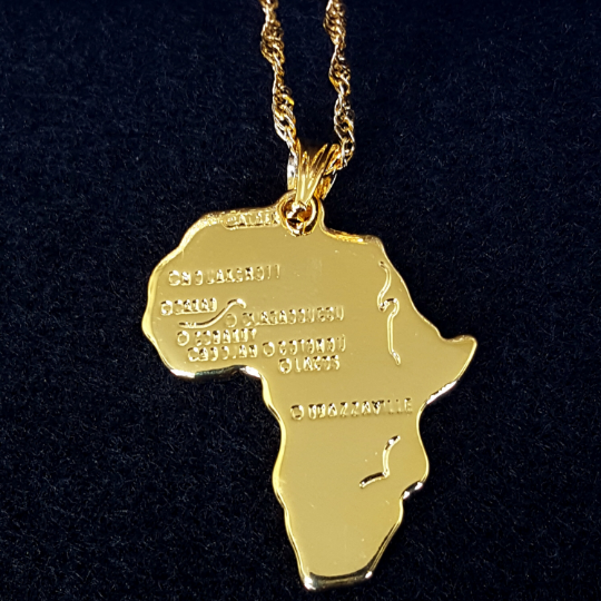 Africa Map Pendant And Letter Carved Design Map Of Africa Shaped 18k Gold Plated Necklace, African Gift For Her, Unisex African Pendant Gift