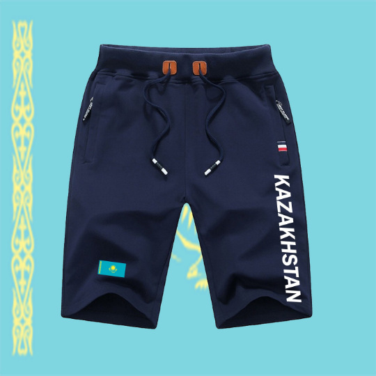 Kazakhstan Shorts / Kazakhstan Pants / Kazakhstan Shorts Flag / Kazakhstan Jersey / Grey Shorts / Black Shorts / Kazakhstan Poster