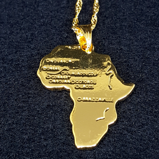 Africa Map Pendant And Letter Carved Design Map Of Africa Shaped 18k Gold Plated Necklace, African Gift For Her, Unisex African Pendant Gift