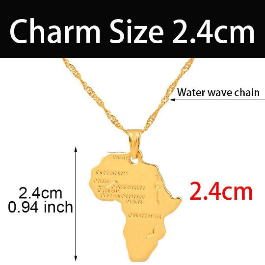 Africa Map Pendant And Letter Carved Design Map Of Africa Shaped 18k Gold Plated Necklace, African Gift For Her, Unisex African Pendant Gift