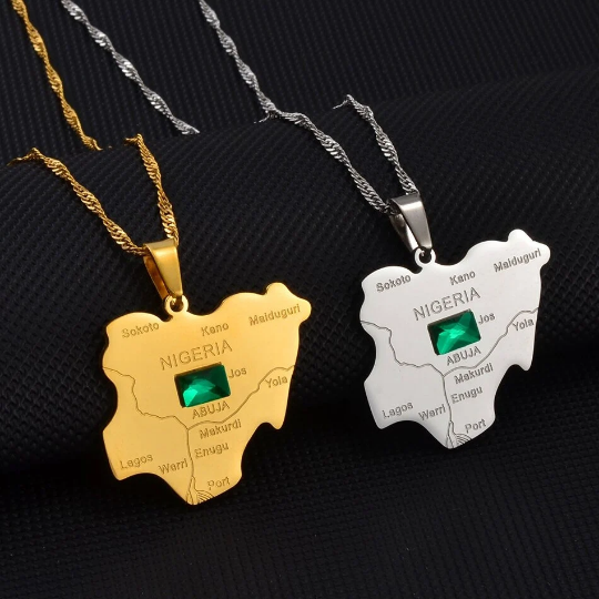 18K Gold Plated Nigeria Map Necklace - Nigerian Flag - Nigeria Necklace Men Women - Nigerian Pendant - Nigeria Jewelry - Nigerian Bracelet