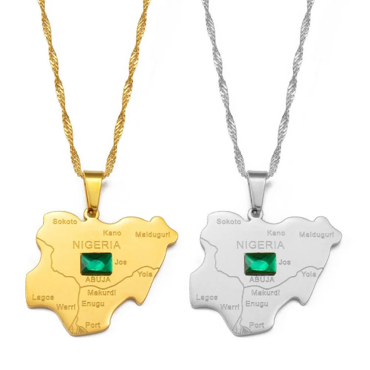 18K Gold Plated Nigeria Map Necklace - Nigerian Flag - Nigeria Necklace Men Women - Nigerian Pendant - Nigeria Jewelry - Nigerian Bracelet