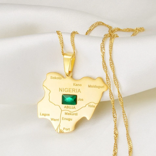 18K Gold Plated Nigeria Map Necklace - Nigerian Flag - Nigeria Necklace Men Women - Nigerian Pendant - Nigeria Jewelry - Nigerian Bracelet