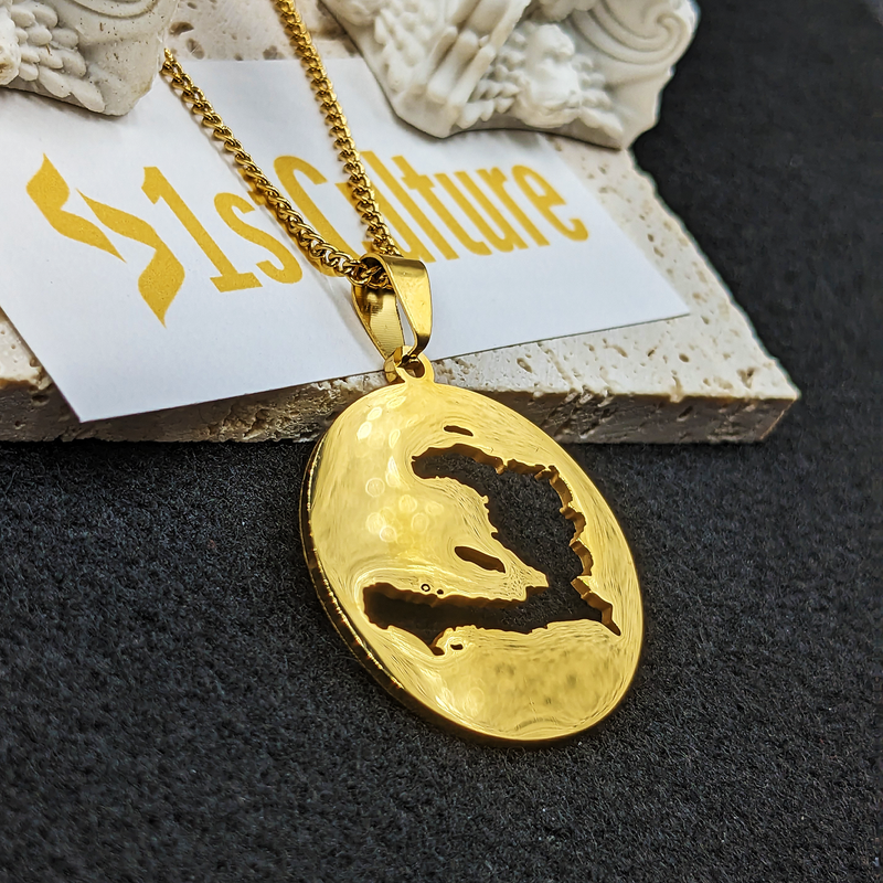 18K Gold Plated Haiti Map Circle Necklace - Haiti Necklace - Haiti Necklaces - Haiti Pendant - Haiti Jewelry - Haiti Charm - Haiti Pendent