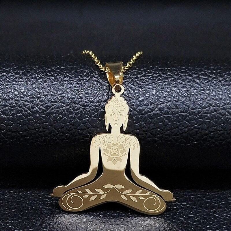 Gold Plated Yoga Necklace, Buddha Necklace, Meditation Necklace, Obsidian Yoga Necklace, Mala Necklace, Yoga Necklace Women, Buddha Charm