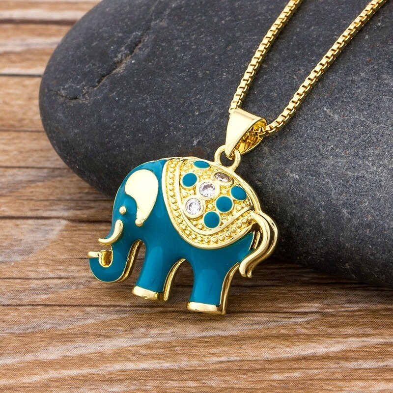 Elephant Necklace, Mothers Day Elephant Necklace, Gold Plated Elephant Minimalist Necklace, Blue Elephant Necklace, Elephant Gifts, Jewelry