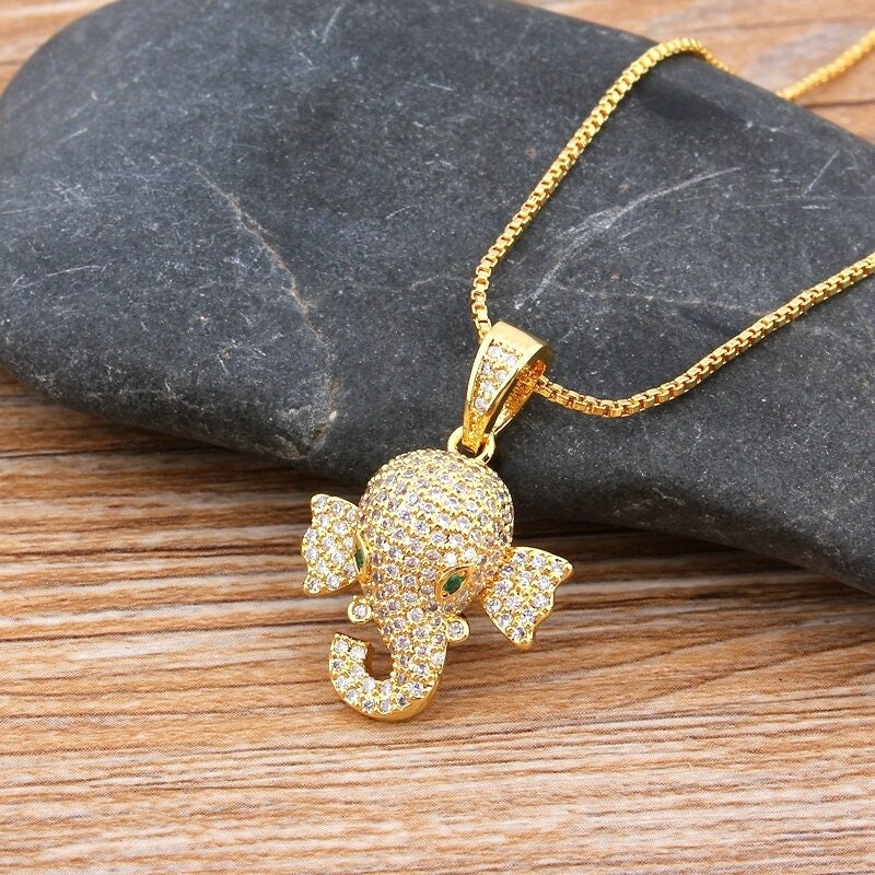Elephant Necklace, Gold Plated Elephant Minimalist Necklace, Blue Elephant Necklace, Elephant Gifts, Jewelry, Mothers Day Elephant Necklace