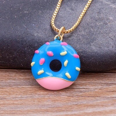 Donut Necklace, Donut Jewelry, Donut Bracelet, Donut Beads, Gold Plated Donut Necklace
