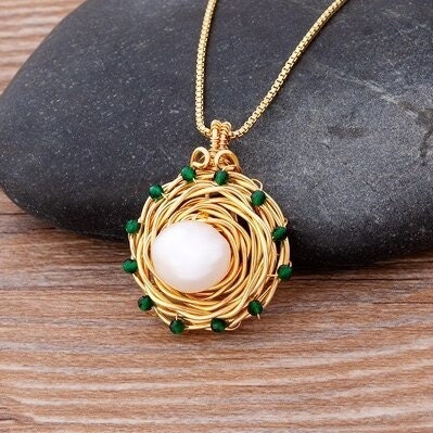 Bird Nest Necklace, Bird's Nest, Bird Necklace, Bird Necklace Gold Color, Tiny Bird Necklace, Egg Necklace