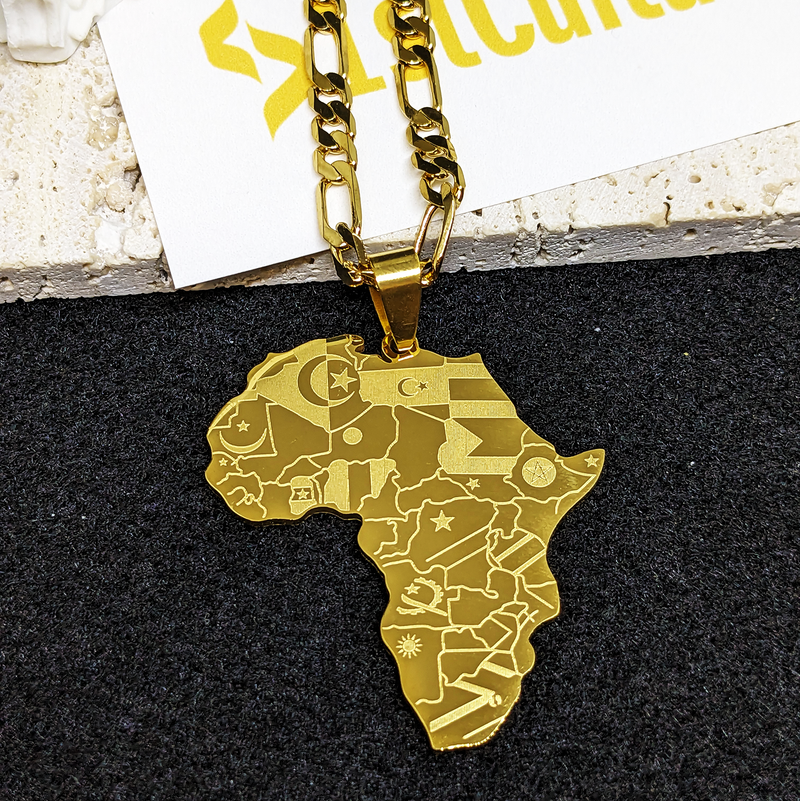 African Map Necklace Men Women, Stainless Steel 18K Gold Plated Necklace, Africa Continent Nation Pendant Country Map Africa Shaped Necklace