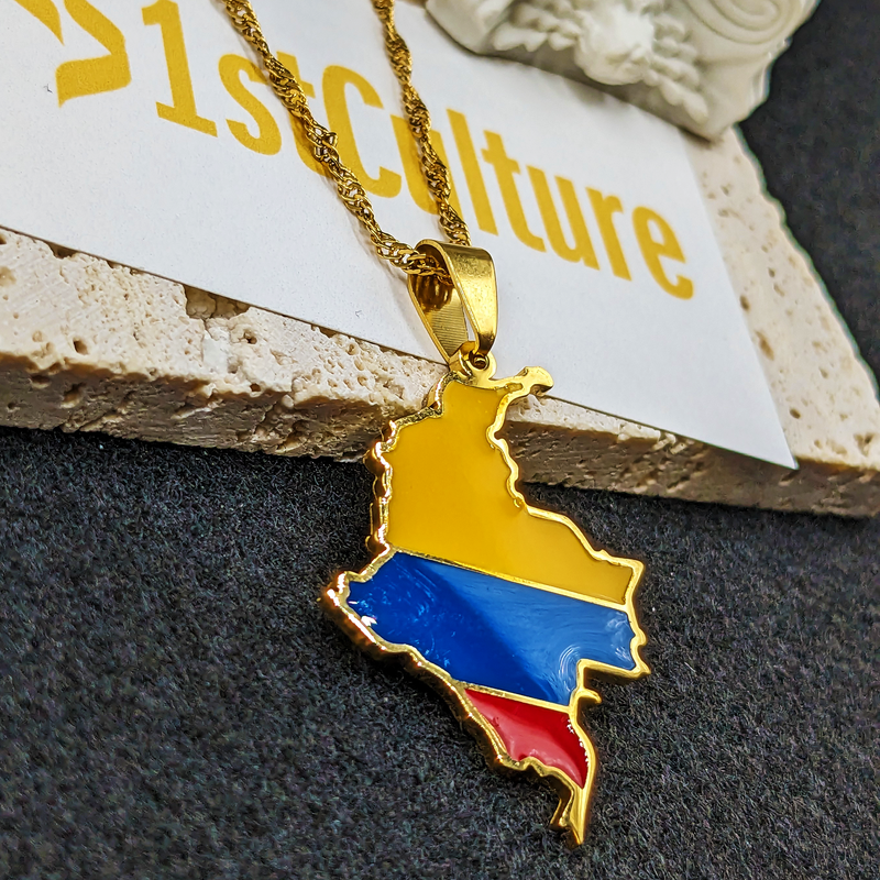 18K Gold Plated Colombia Flag Necklace, Flag Colombia Necklace, Colombian Bracelet, Colombian Jewelry, Colombian Gifts, Colombia Earrings
