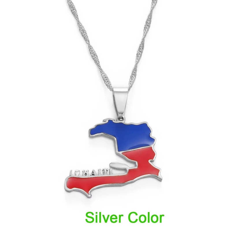 18K Gold Plated I love Haiti full Color Necklace - Haiti necklace - Haiti necklaces, Haiti pendant - Haiti jewelry - Haiti charm
