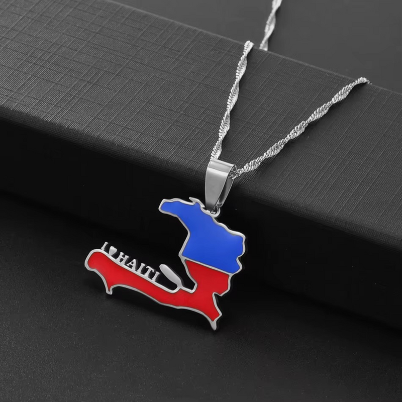 18K Gold Plated I love Haiti full Color Necklace - Haiti necklace - Haiti necklaces, Haiti pendant - Haiti jewelry - Haiti charm