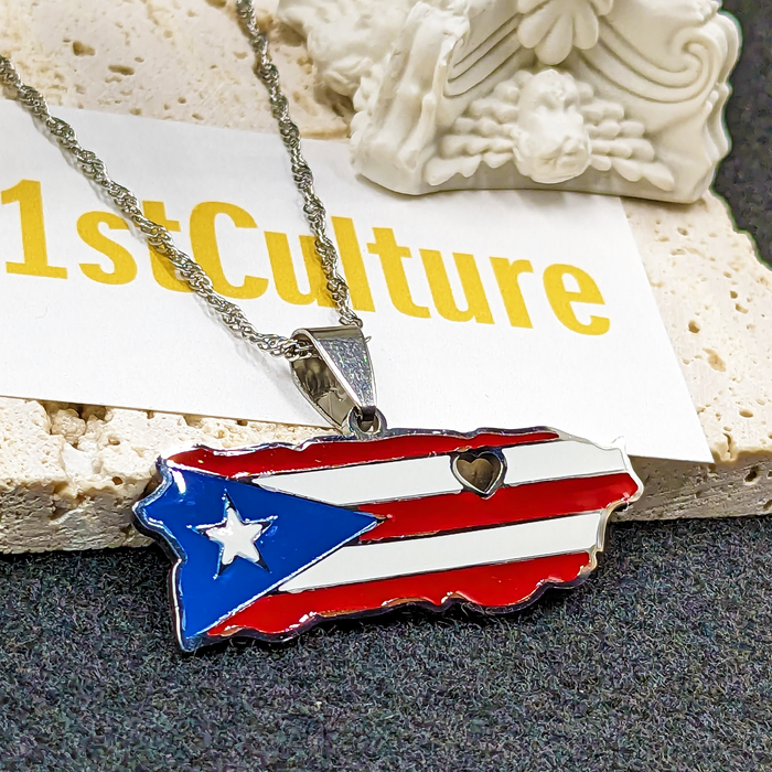 Heart Puerto Rico Flag 18K Gold Plated Necklace / Heart Puerto Rico Flag Jewelry / Heart Puerto Rico Pendant / Heart Puerto Rico Gift