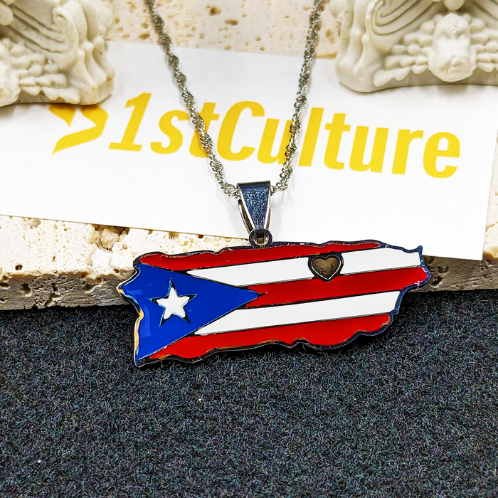 Heart Puerto Rico Flag 18K Gold Plated Necklace / Heart Puerto Rico Flag Jewelry / Heart Puerto Rico Pendant / Heart Puerto Rico Gift