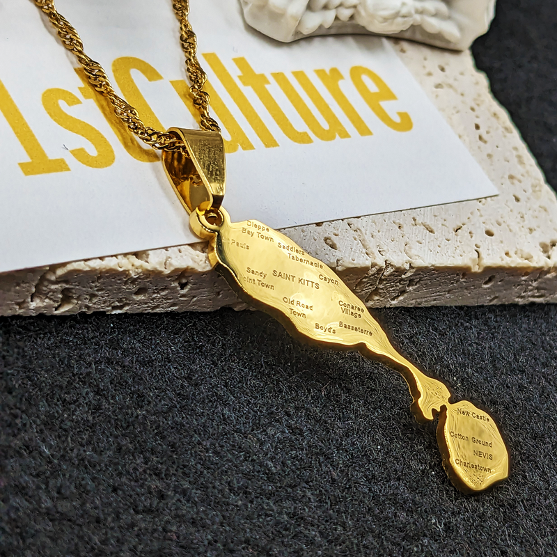 18K Gold Plated Saint Kitts And Nevis Necklace, St Kitts And Nevis Earrings, Saint Kitts And Nevis Gifts, Saint Kitts And Nevis Jewelry