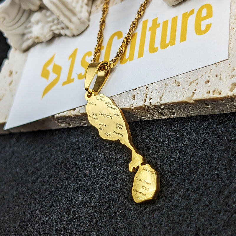 18K Gold Plated Saint Kitts And Nevis Necklace, St Kitts And Nevis Earrings, Saint Kitts And Nevis Gifts, Saint Kitts And Nevis Jewelry