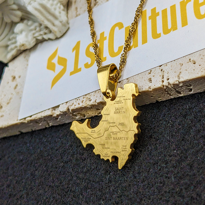 18k Gold Plated Saint Martin City Map Necklace, St Martin Necklace, Saint Martin Flag, Saint Martin Pendant, Saint Martin Gift