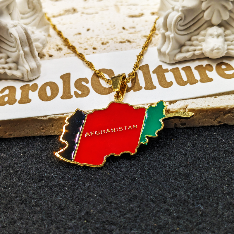 18k Gold Plated Afghanistan Necklaces, Afghanistan Necklace, Afghanistan Gift, Afghanistan Pride, Afghanistan Jewelry, Afghanistan Flag