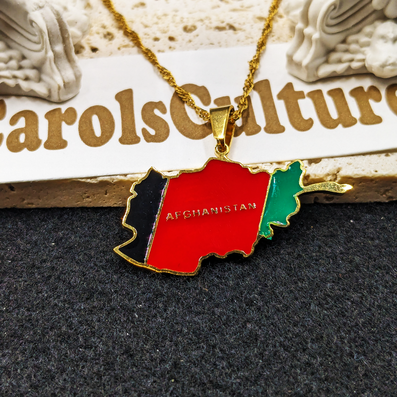 18k Gold Plated Afghanistan Necklaces, Afghanistan Necklace, Afghanistan Gift, Afghanistan Pride, Afghanistan Jewelry, Afghanistan Flag