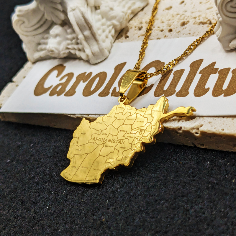 18K Gold Plated Afghanistan Necklaces, Afghanistan Necklace, Afghanistan Gift, Afghanistan Pride, Afghanistan Jewelry, Afghanistan Flag Active