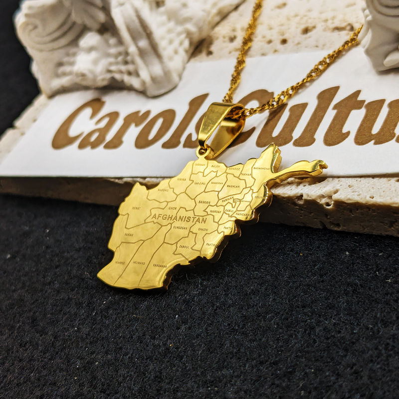 18K Gold Plated Afghanistan Necklaces, Afghanistan Necklace, Afghanistan Gift, Afghanistan Pride, Afghanistan Jewelry, Afghanistan Flag Active