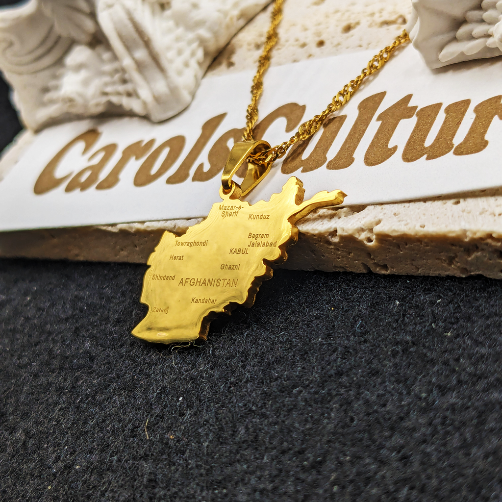 18K Gold Plated Afghanistan Necklaces, Afghanistan Necklace, Afghanistan Gift, Afghanistan Pride, Afghanistan Jewelry, Afghanistan Flag