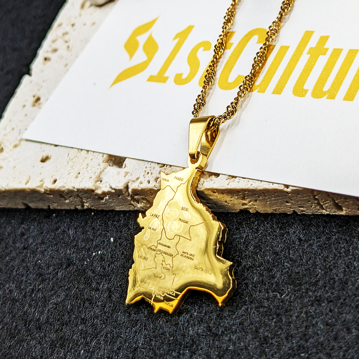 18K Gold Plated Bolivia Necklace / Bolivia Map / Bolivia Necklace / Bolivia Jewelry / Bolivia Flag / Bolivia Gift