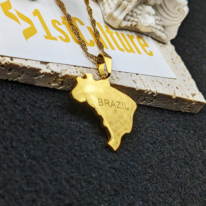 18K Gold Plated Brazil Necklace, Brazil Shirt, Brazil Carnival, Brazil Necklace, Brazil T Shirt, Brazil Mugs, Brazil Gifts, Brazil Poster