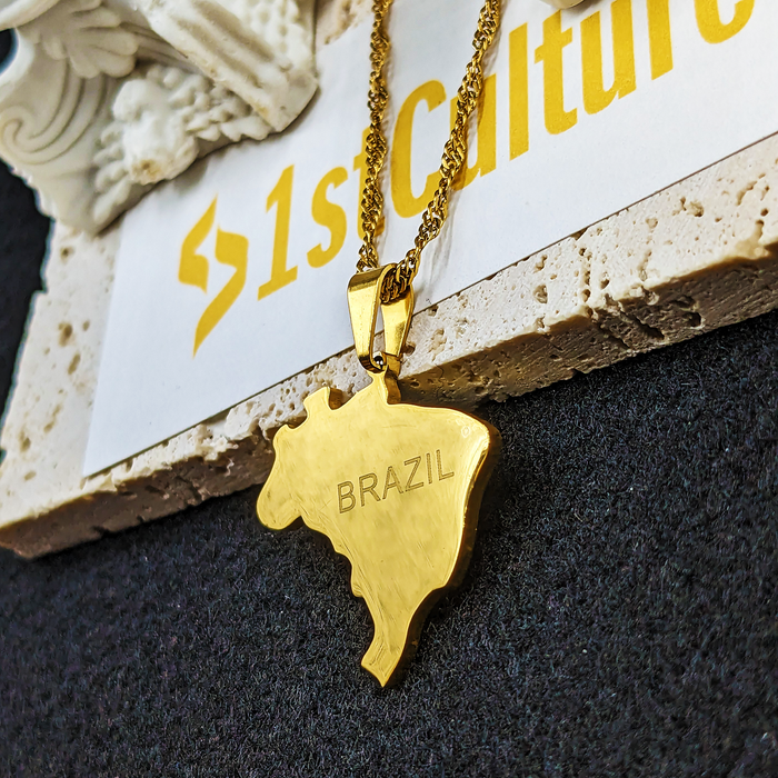 18K Gold Plated Brazil Necklace, Brazil Shirt, Brazil Carnival, Brazil Necklace, Brazil T Shirt, Brazil Mugs, Brazil Gifts, Brazil Poster